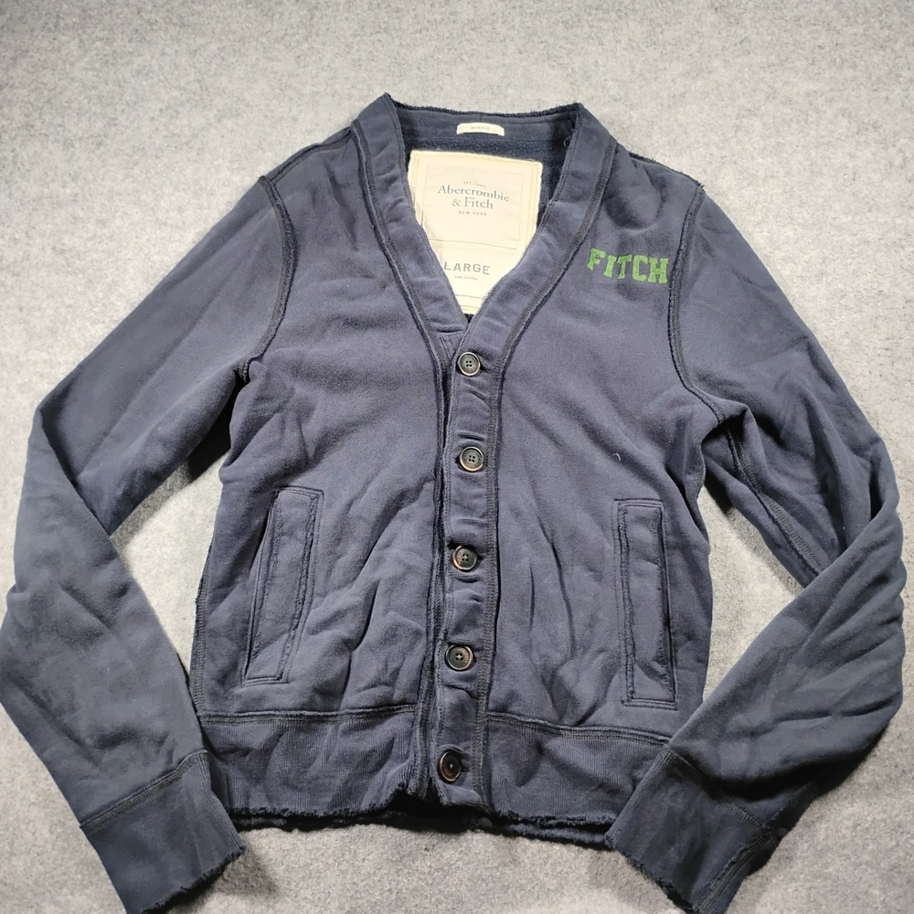 Abercrombie & Fitch Mens Large Navy Blue Muscle Fit Growlers Cardigan Sweatshirt